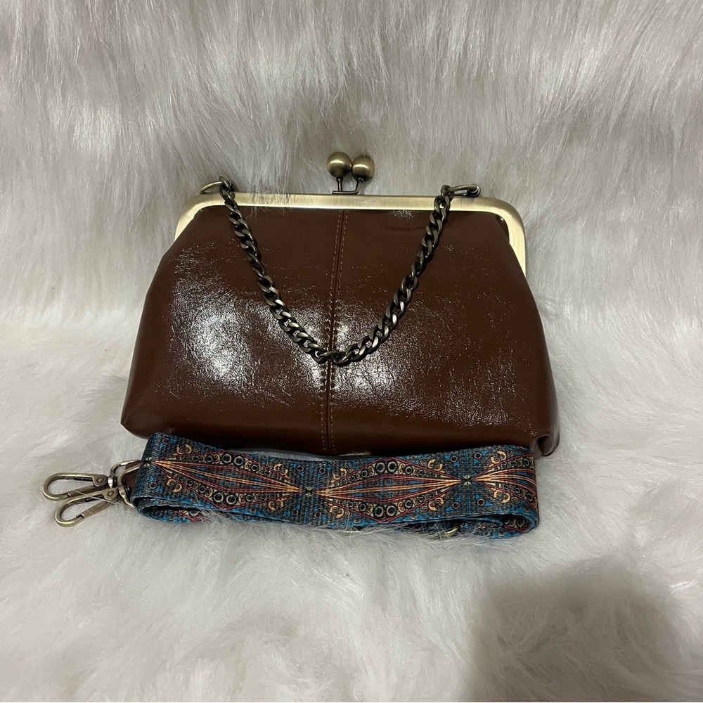 Brown Leather Chain Strap Clutch